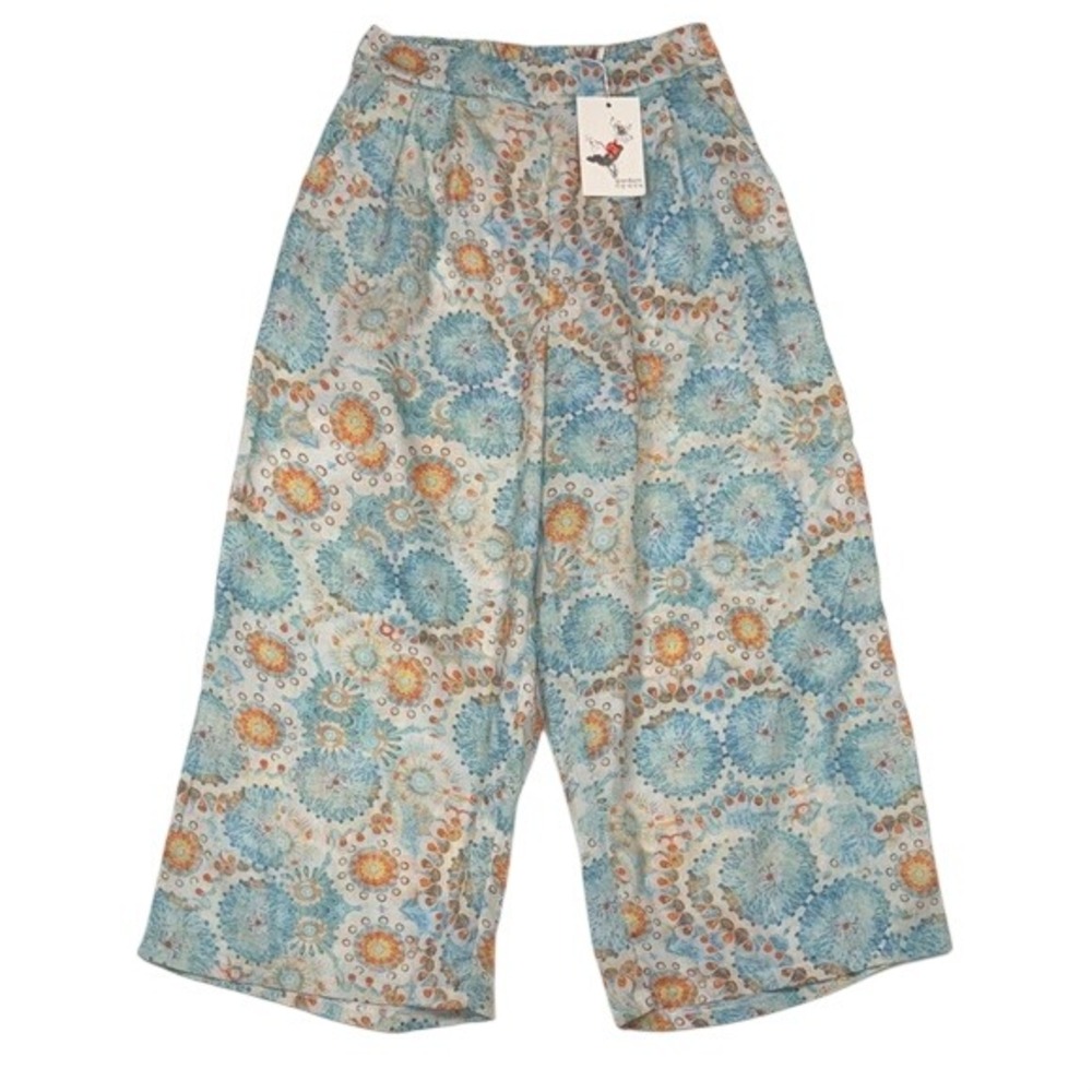 QianBaiYi Blue Medallion Print Wide Leg Cropped Pants Womens XL New